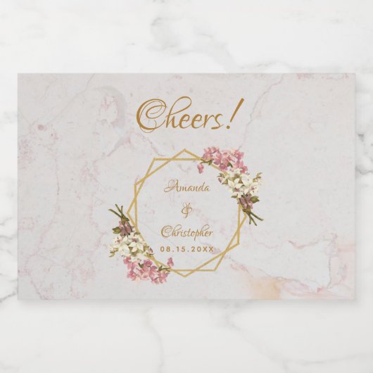 Bloemen Geometrisch Marmer Goud Roze Orchideeën Br Sparkling Wijnetiket (Enkel label)