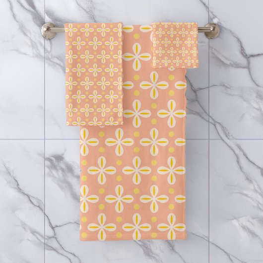 Bloemen Geometrisch Patroon Peach Yellow Cream Bad Handdoek