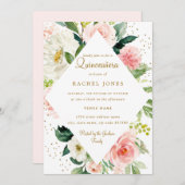 Bloemen Geometrisch Roze Blush Goud Quinceanera Kaart (Voorkant / Achterkant)