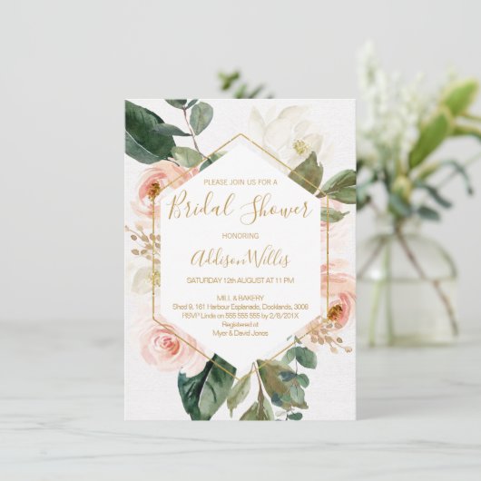 Bloemen Geometrische Bruids Douche Uitnodiging (Staand voorkant)