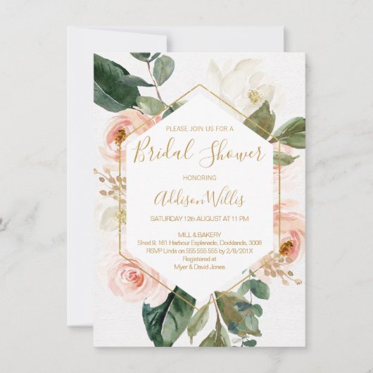 Bloemen Geometrische Bruids Douche Uitnodiging (Voorkant)