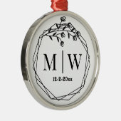 Bloemen geometrische FRM paar bruiloft 2 Initiaal Metalen Ornament (Rechts)