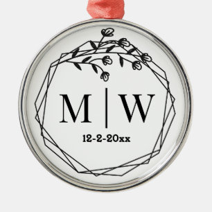 Bloemen geometrische FRM paar bruiloft 2 Initiaal  Metalen Ornament