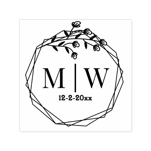 Bloemen geometrische FRM paar bruiloft 2 Initiaal  Zelfinktende Stempel (Design)