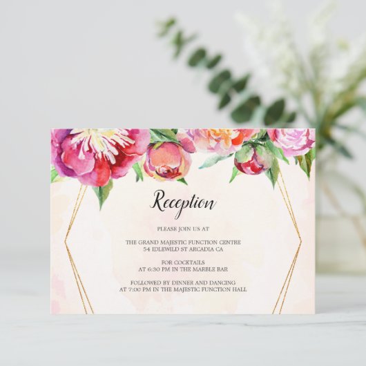 Bloemen Geometrische Koraal Pioen Bruiloft Recepti Informatiekaartje (Staand voorkant)