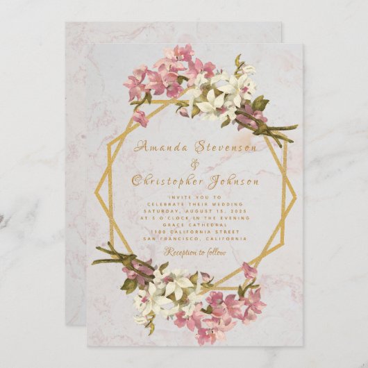 Bloemen Geometrische Marmer Goud en Orchideeën Bru Kaart (Voorkant / Achterkant)