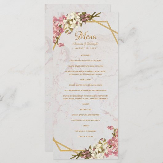 Bloemen Geometrische Marmer Goud en Orchideeën Bru Menu (Voorkant / Achterkant)