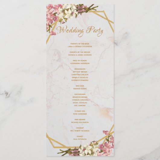 Bloemen Geometrische Marmer Goud en Orchideeën Bru Programmakaart (Achterkant)