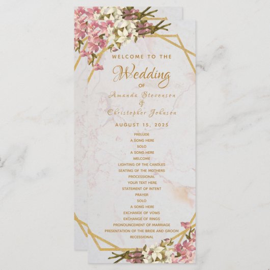 Bloemen Geometrische Marmer Goud en Orchideeën Bru Programmakaart (Voorkant / Achterkant)