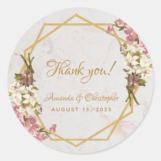 Bloemen Geometrische Marmer Gouden Orchideeën Trou Ronde Sticker (Voorkant)