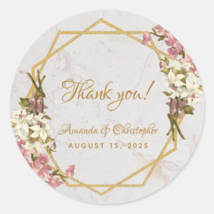 Bloemen Geometrische Marmer Gouden Orchideeën Trou Ronde Sticker