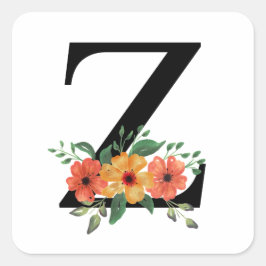 Bloemen gepersonaliseerd monogram vierkante sticker