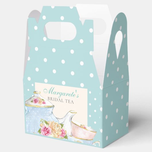 Bloemen gepersonaliseerde bruids thee polka dot bedankdoosjes (Geopend)