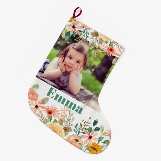 Bloemen gepersonaliseerde dochter zoon kleinkind f grote kerstsok (Voorkant (Hangend))
