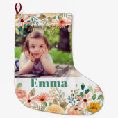 Bloemen gepersonaliseerde dochter zoon kleinkind f grote kerstsok (Voorkant)