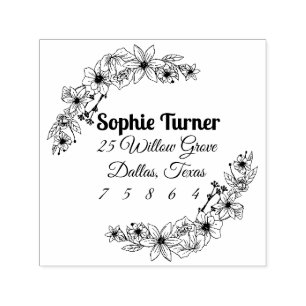 Bloemen Gepersonaliseerde Doodles Adres Stempel