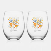 Bloemen Gepersonaliseerde Drinkware Set voor Oma Wijnglas Zonder Voet (Voorkant)