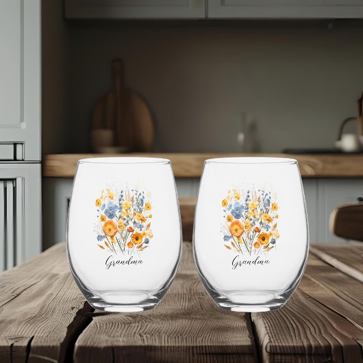 Bloemen Gepersonaliseerde Drinkware Set voor Oma Wijnglas Zonder Voet