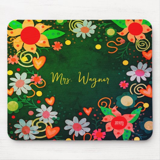  Bloemen Gepersonaliseerde Groene Leraar Mousepad Muismat (Voorkant)