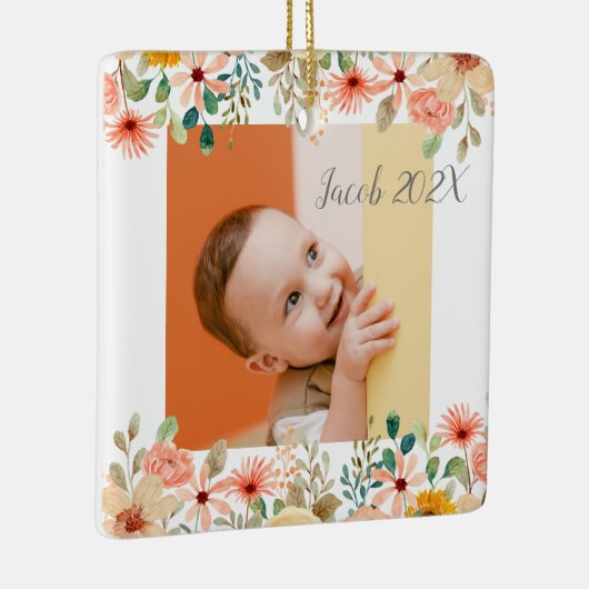 Bloemen Gepersonaliseerde Grootouders Kleinkind Fo Keramisch Ornament (Rechts)