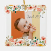 Bloemen Gepersonaliseerde Grootouders Kleinkind Fo Keramisch Ornament (Voorkant)