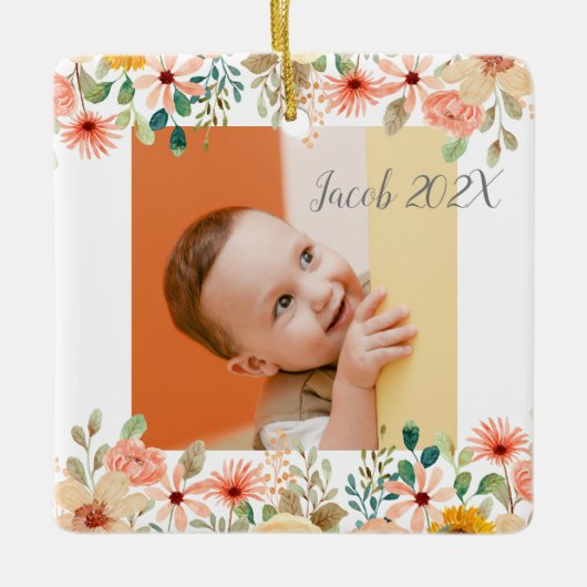 Bloemen Gepersonaliseerde Grootouders Kleinkind Fo Keramisch Ornament (Voorkant)