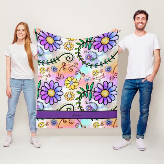  bloemen gepersonaliseerde naam fleece deken (In situ)