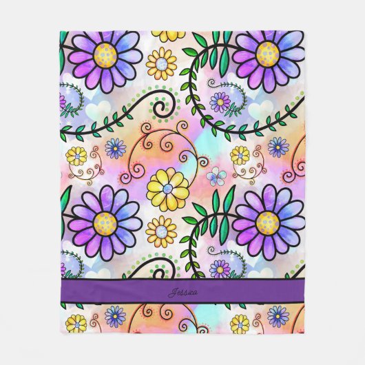 bloemen gepersonaliseerde naam fleece deken (Voorkant)