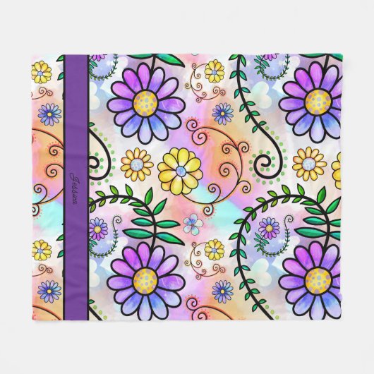  bloemen gepersonaliseerde naam fleece deken (Voorkant (Horizontaal))