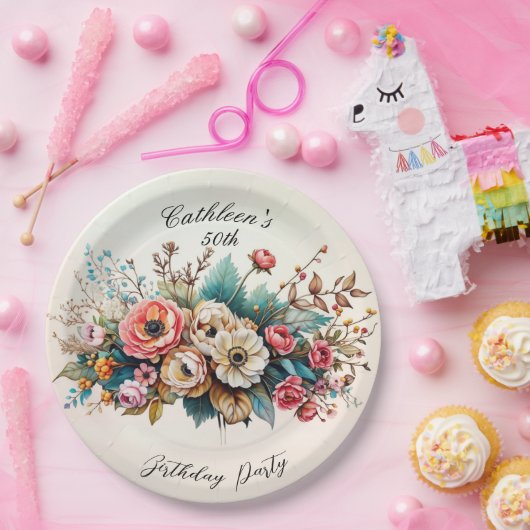 Bloemen gepersonaliseerde verjaardagsfeest Bord (Feest)