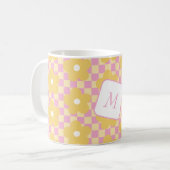 Bloemen geruit geel en blauw ontwerp koffiemok (Voorkant links)