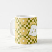 Bloemen geruit geel en blauw ontwerp koffiemok (Voorkant links)