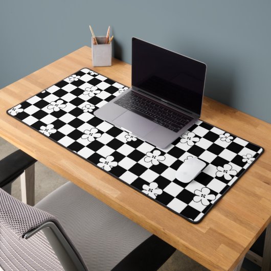 Bloemen geruit zwart-wit patroon bureaumat (Kantoor 2)