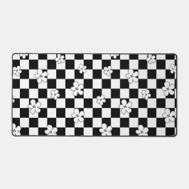 Bloemen geruit zwart-wit patroon bureaumat