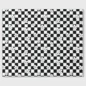 Bloemen geruit zwart-wit patroon cadeaupapier (Vlak)