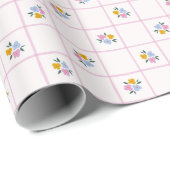 Bloemen Geruite lichtroze achtergrond Cadeaupapier (Rol Hoek)