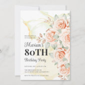 Bloemen geschilderd 80e verjaardag partij kaart (Voorkant)
