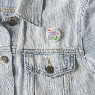 Bloemen geschilderd in waterverf ronde button 3,2 cm