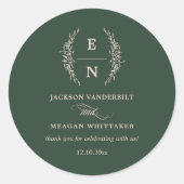 Bloemen Gestapelde Initialen Monogram Huwelijk Ronde Sticker (Voorkant)