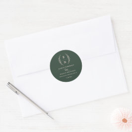 Bloemen Gestapelde Initialen Monogram Huwelijk Ronde Sticker
