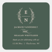 Bloemen Gestapelde Initialen Monogram Huwelijk Vierkante Sticker (Voorkant)