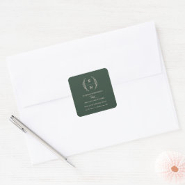 Bloemen Gestapelde Initialen Monogram Huwelijk Vierkante Sticker