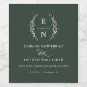 Bloemen Gestapelde Initialen Monogram Huwelijksgun Wijn Etiket (Enkel label)