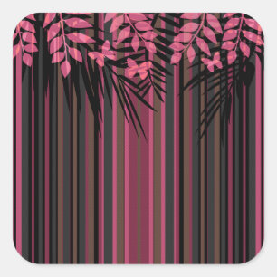 Bloemen, gestreept, retro vierkante sticker