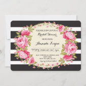 Bloemen gestreepte bruids douche uitnodiging (Voorkant)