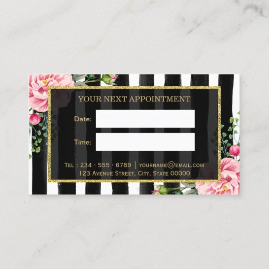  Bloemen Gestreepte Hair Stylist Afspraak Afsprakenkaartje (Achterkant)