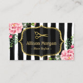  Bloemen Gestreepte Hair Stylist Afspraak Afsprakenkaartje (Voorkant)