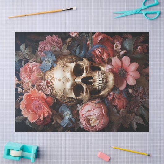 Bloemen getextureerde schedel decoupage tissuepapier (Craft)