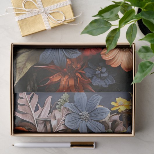 Bloemen getextureerde schedel in blauw Decoupage Tissuepapier (Geschenk)