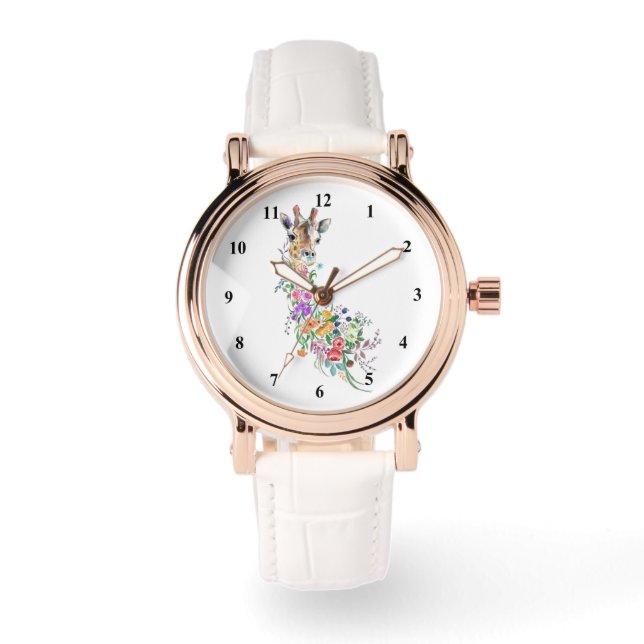Bloemen Giraffe Horloge (Voorkant)